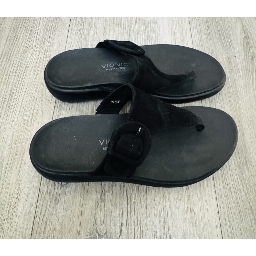 VIONIC Activate RX Women's Size 9 Suede Black Orthotic Thong Buckle Sandals - Picture 3 of 6